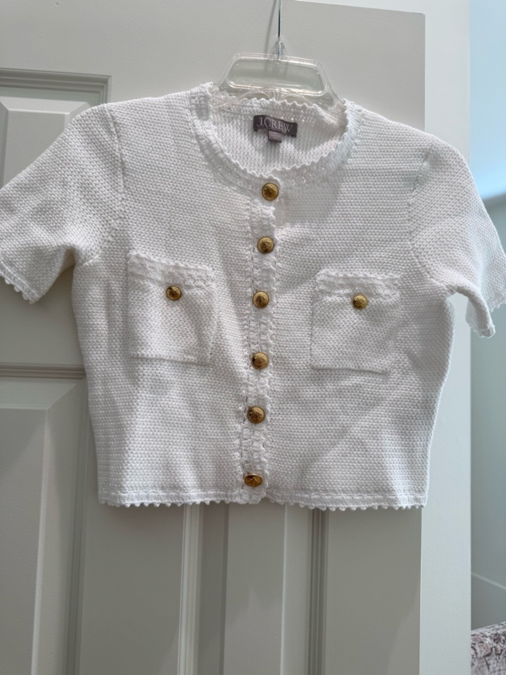 J. Crew White Knit Short-Sleeve Button Cardigan